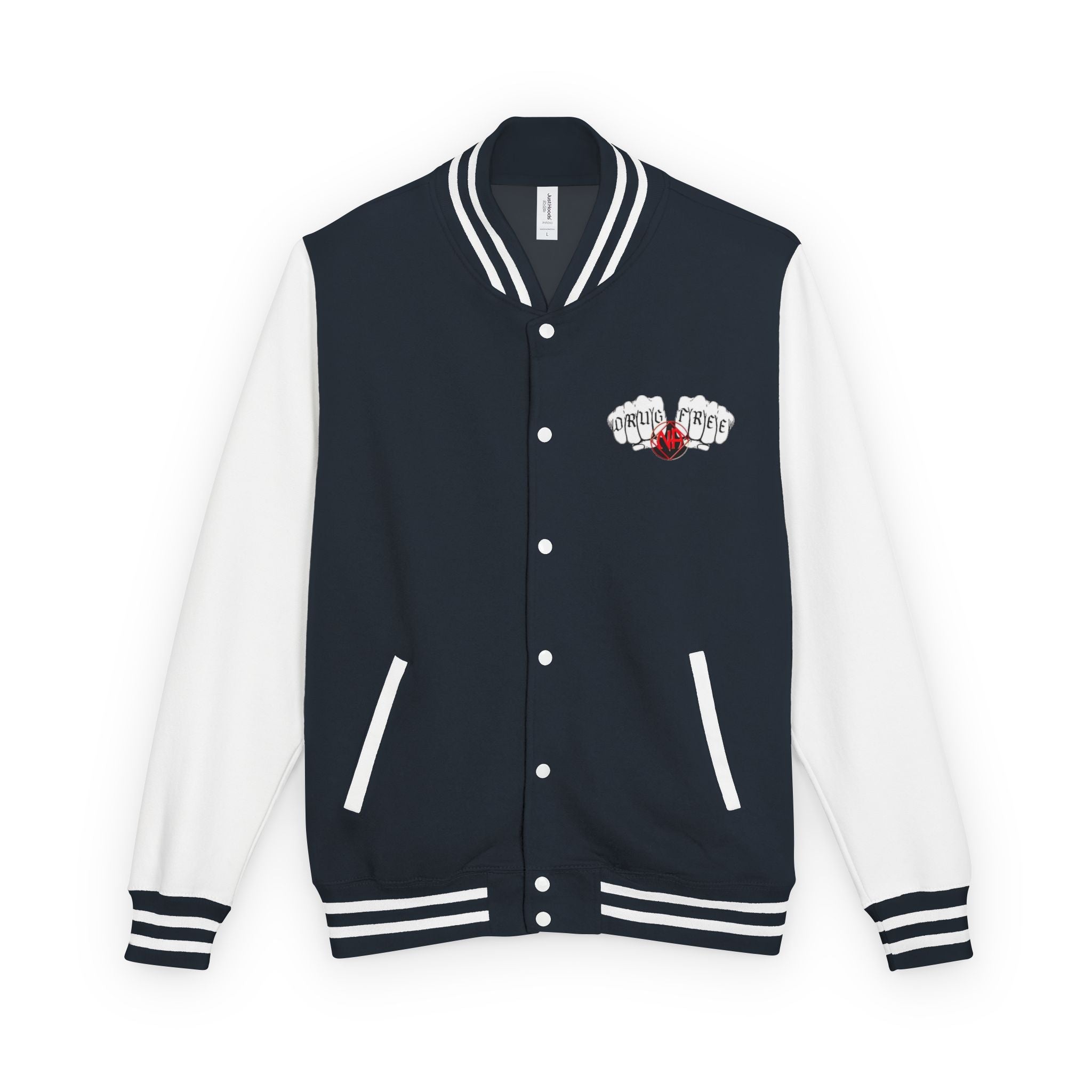 Letterman Jacket — Classic Black & White Varsity Jacket with Chest Emblem