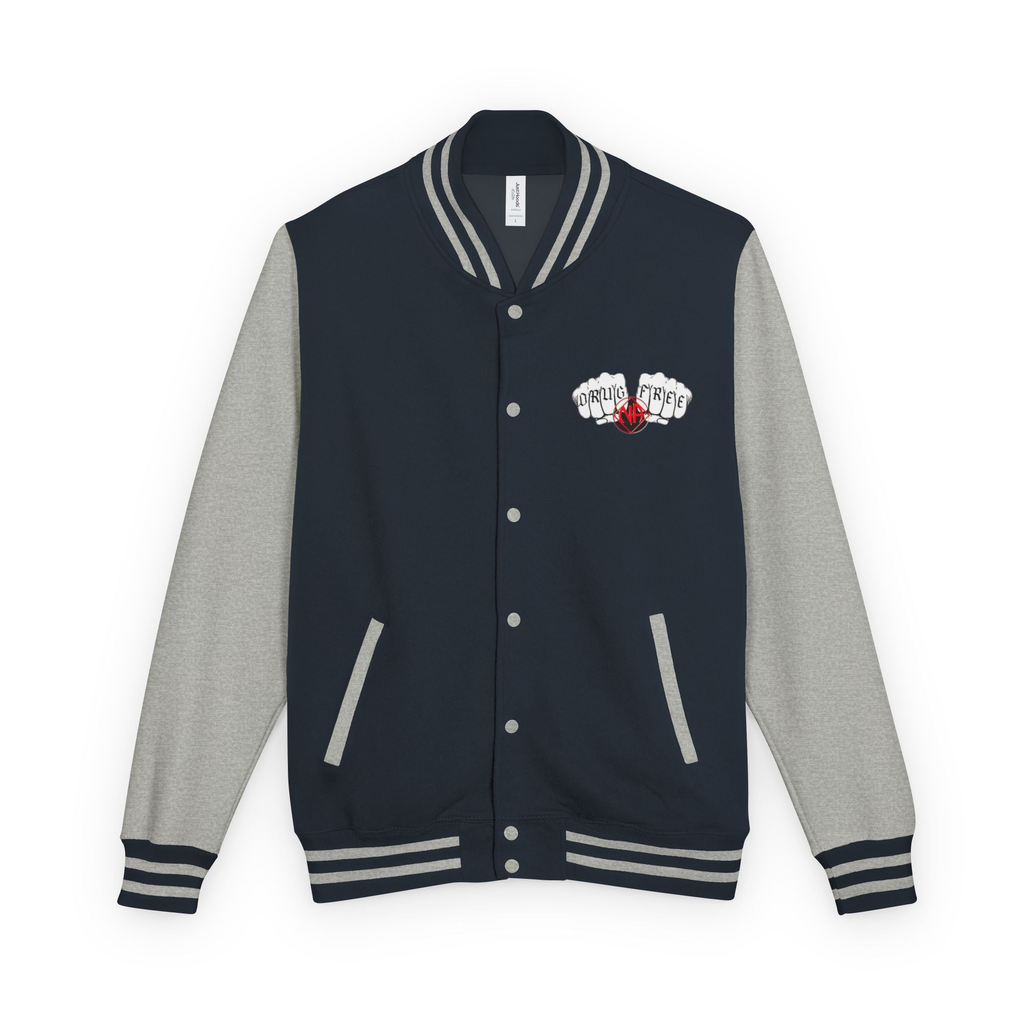 Letterman Jacket — Classic Black & White Varsity Jacket with Chest Emblem