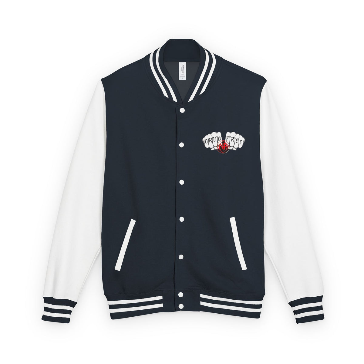 Letterman Jacket — Classic Black & White Varsity Jacket with Chest Emblem