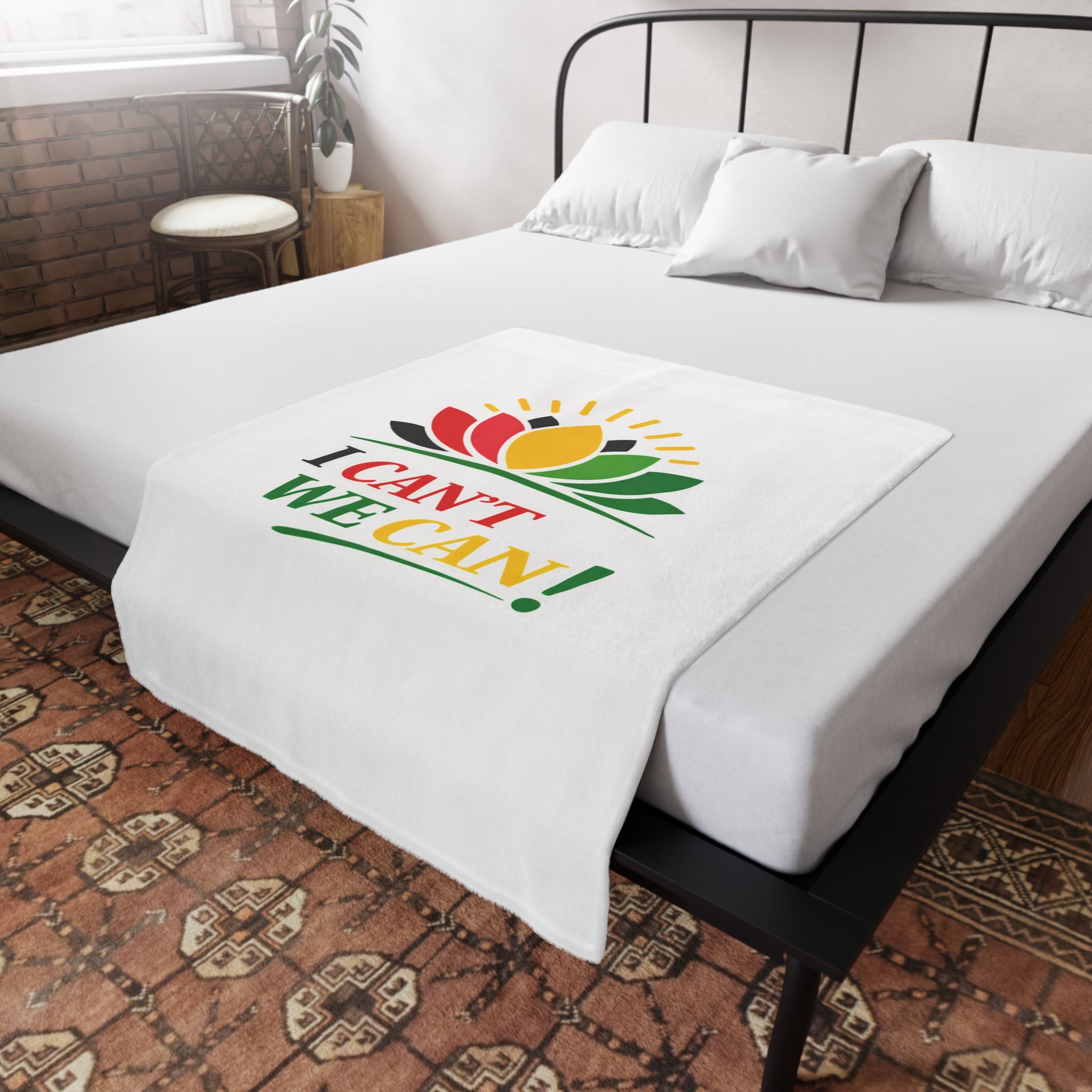 Fleece Blanket — "I CAN'T / WE CAN!" Unity Lotus Motivational Throw