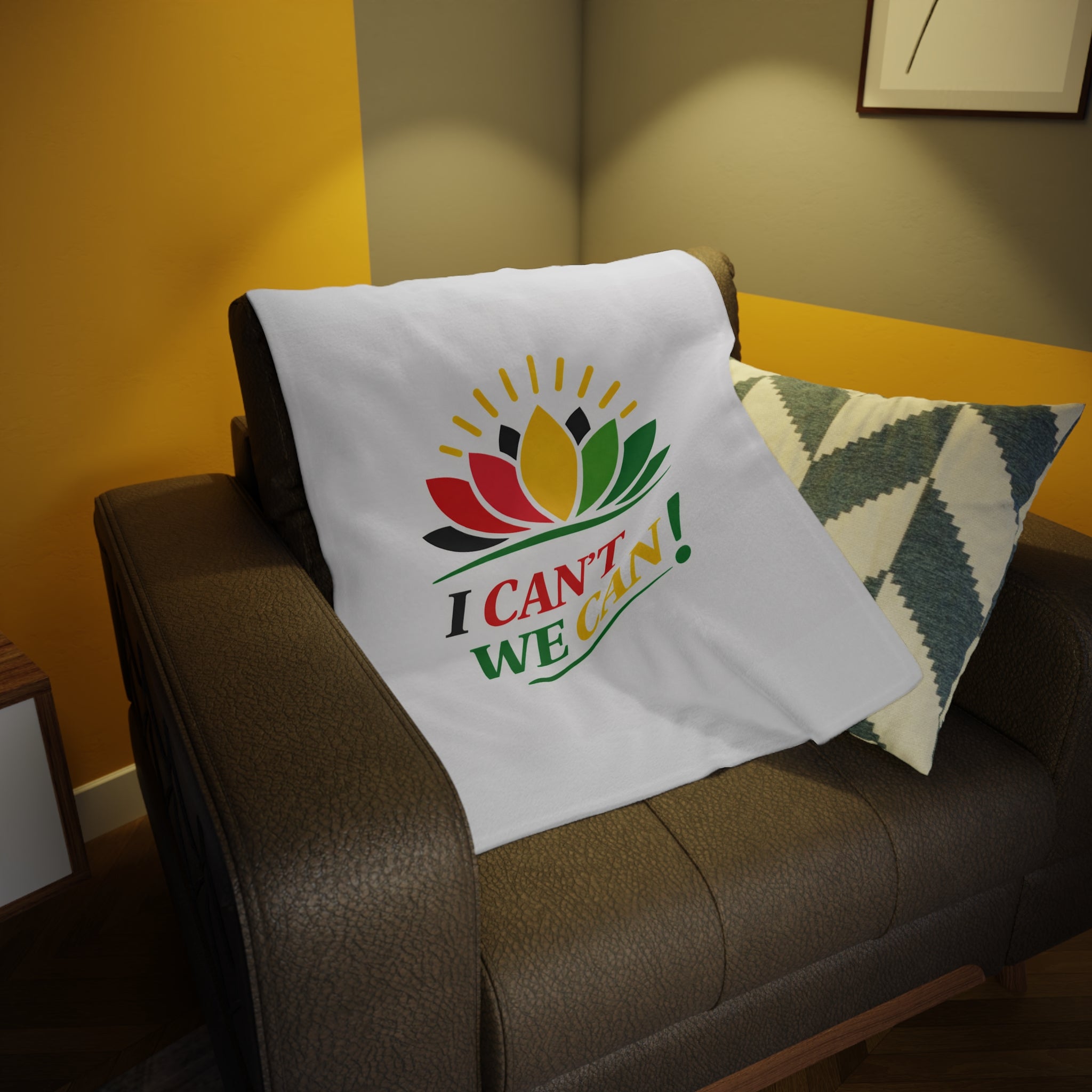 Fleece Blanket — "I CAN'T / WE CAN!" Unity Lotus Motivational Throw